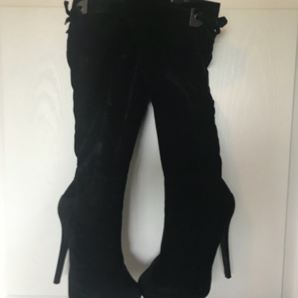 Gently used black knee velvet high heel boots